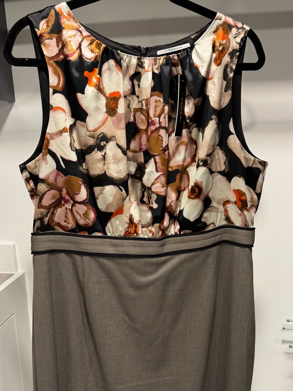 T Tahari Floral and Taupe Dress NWT